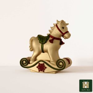 Hand-Decorated Lisi Horse Ornament in Gold, Red and Green Colors
