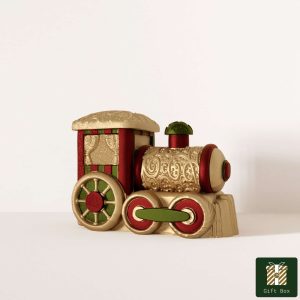 Ornement de train de locomotive Merano décoré à la main couleurs or, rouge et vert
