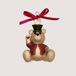 Peint à la main brun or rouge et vert ours arbre ornement