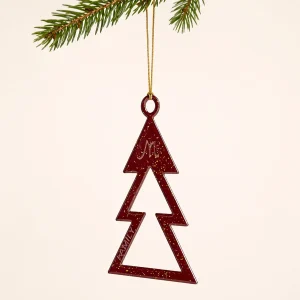 Addobbo albero linea M-Family in metallo colore bordeaux glitter oro
