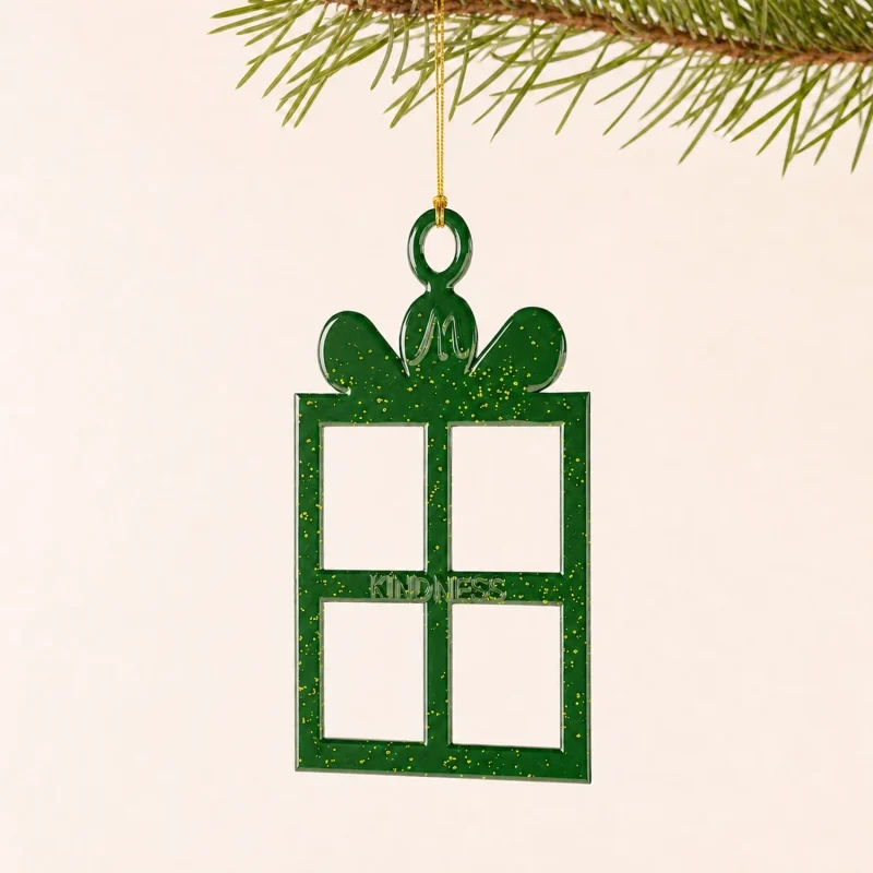 Décoration d’arbre de la ligne M-Kindness en or paillettes couleur métal vert forêt