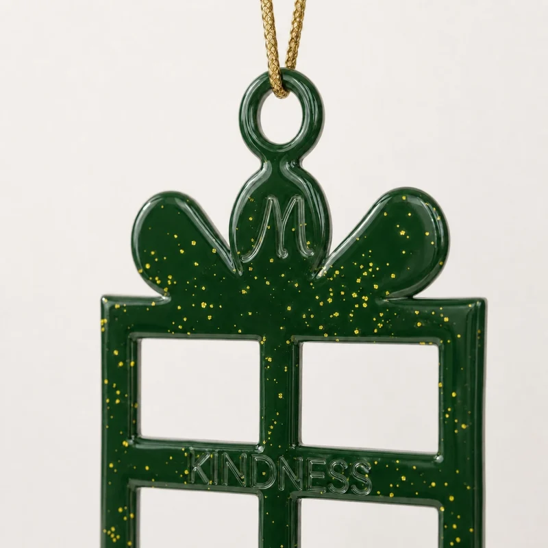 Décoration d’arbre de la ligne M-Kindness en or paillettes couleur métal vert forêt