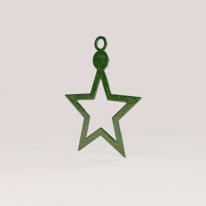 Décoration d’arbre de la ligne M-Dream en métal couleur vert forêt paillettes dorées