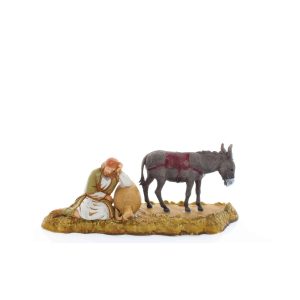 Gruppo Vecchio a Riposo con Asino Standard 10 Stile Arabo per Presepi in Scala 1:20