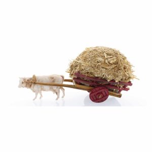 Carro con Fieno Trainato da Mucca Mini 6 Napoletano per Presepi in Scala 1:32