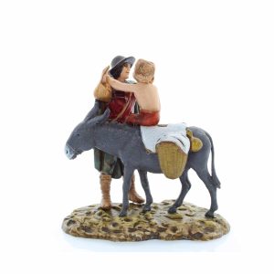 Gruppo Uomo con Bimbo su Asino Standard 10 Stile Napoletano per Presepi in Scala 1:20