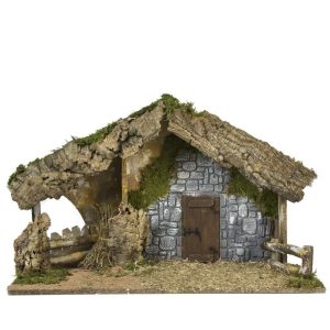 Capanna con Porta e Muro per Presepe 64x30x40 cm