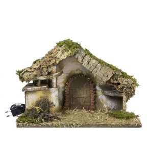 Cabane avec porte et feu cm 36x17x24 pour personnages cm 10