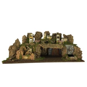 Paysage électrifié avec moulin à eau, feu et fontaine 90x35x4 à l’échelle 1:20