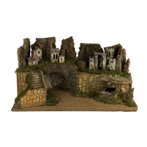 Paysage électrifié avec feu, fontaine et lumières 78x45x36 à l’échelle 1:20 pour crèches