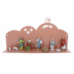 Belén Moderno de Pared 30x5x10 cm en Metal Rosa Beige RAL 3012 Completo con 9 Caracteres h cm 6,50