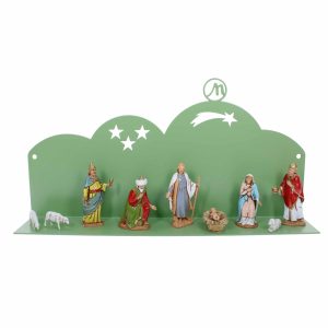 Belén Moderno de Pared 30x5x10 cm en Metal Verde Claro RAL 6021 Completo con 9 Caracteres h cm 6,50