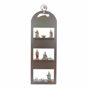 Belén Moderno de Pared 10x5x30 cm en Metal Marrón RAL 8025 Completo con 9 Caracteres h cm 3,50