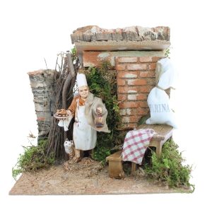 Osteria con Cuoco che Alza Bottiglia Animata 220V per Presepi Scala 1:20