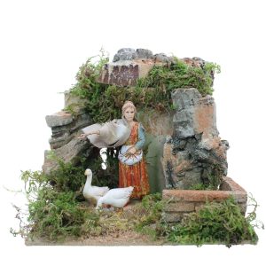 Donna con Oche Animata 220V per Presepi Scala 1:20