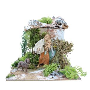 Donna con Bimbo che Tira Cane Animata 220V per Presepi Scala 1:20