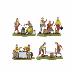 Set 4 Scene Napoletane Mini 6 Napoletano per Presepi in Scala 1:32