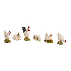 6 Animali da Cortile Bianchi Standard 10 per Presepe in Scala 1:20