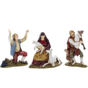 Dudelsackspieler, Staunender und Frau mit Ziege Standard 10 für Krippe im Maßstab 1:20