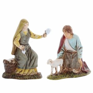 Spinner und Schäfer Set mit kniendem Schaf Standard 10 für Krippe im Maßstab 1:20