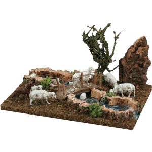 Tronçon de rivière avec troupeau et pont pour le paysage rural