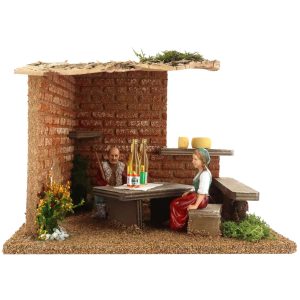 Bodega con payeses, cena, escena rural detallada