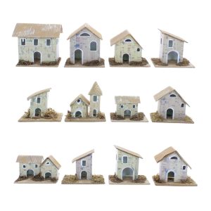 Set de 12 casas de cartón para Belén 7x5x4 cm