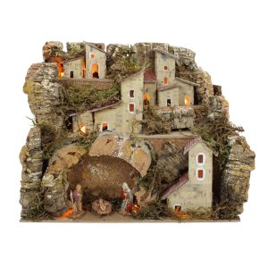 Paysage pour crèche avec lumières 20x14x18 cm avec personnages 3,5 cm