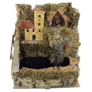Crèche Village avec Voile Cascade 24x21x26 cm, Echelle 1:20 pour Statues 10 cm