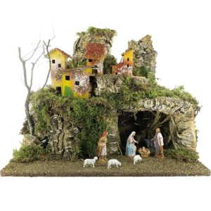 Village illuminé avec crèche ensemble complet avec lumières