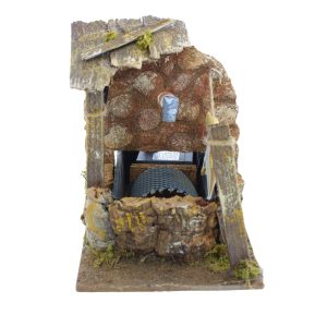 Fuente de la Natividad 10x15x14 cm con Bomba y Techo de Madera, Escala 1:20 para Estatuas 10 cm