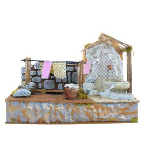Fuente con Lavadero y Paños Goteantes para Belén 33x18x25 cm, Escala 1:20 para Estatuas 10 cm