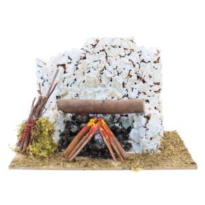 Feu arabe pour crèche 15x10x10 cm avec lampe à effet de flamme 220V