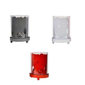 Porta tealight Baita h 10 cm bianco rosso grigio