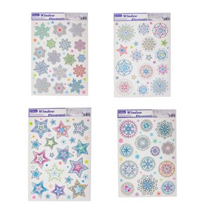 Vetrofania fiocchi di neve con glitter 20x30 cm 4 assortimenti