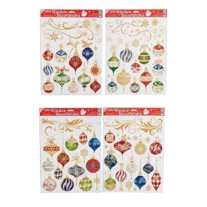 Set da 4 Vetrofanie con sfere e decori colorati e glitterati 30x42 cm