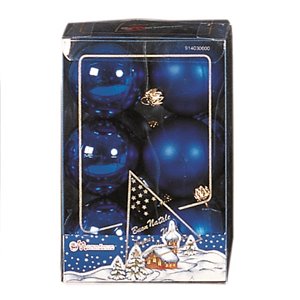 Set mit 12 metallisch blauen, satinierten Kugeln Ø 70 mm in einem Etui
