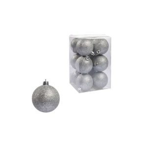 Set aus 12 Glitzerkugeln Ø 60 mm silber