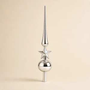 Puntale 40 cm con sfera e stella metallo argento