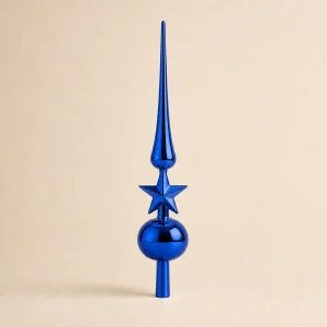 Puntale 40 cm con sfera e stella metallo blu