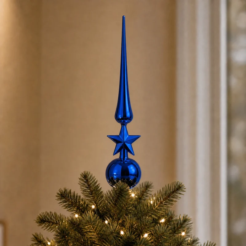 Puntale 40 cm con sfera e stella metallo blu