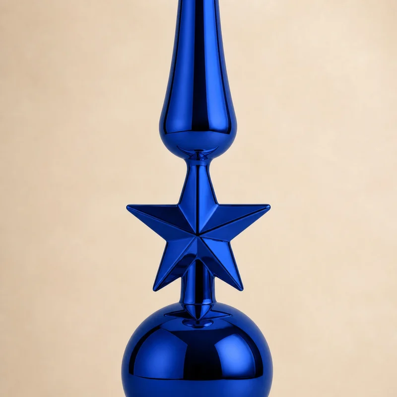Puntale 40 cm con sfera e stella metallo blu