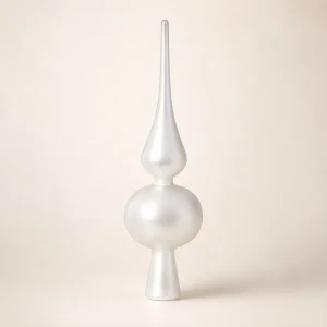 Puntale in vetro 20×6 cm bianco satinato metallizzato