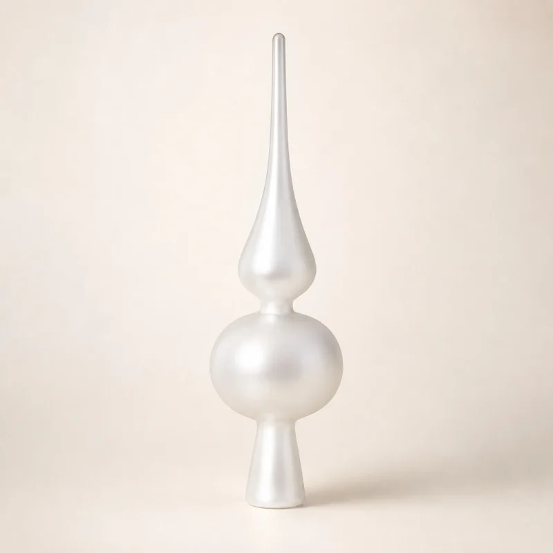 Puntale in vetro 20x6 cm bianco satinato metallizzato