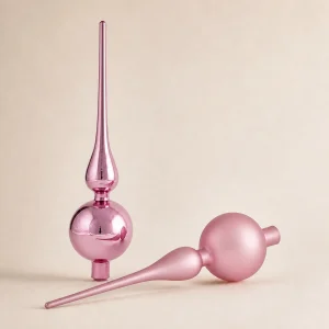 Puntale in vetro 20×6 cm rosa satinato metallizzato