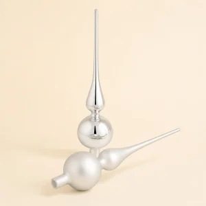 Puntale in vetro 26×6,5 cm argento satinato metallizzato