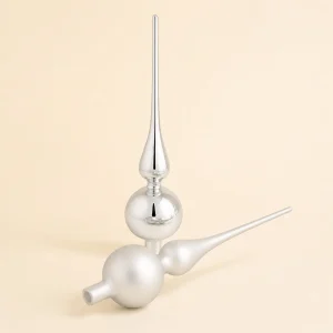 Puntale in vetro 30×7 cm argento satinato metallizzato