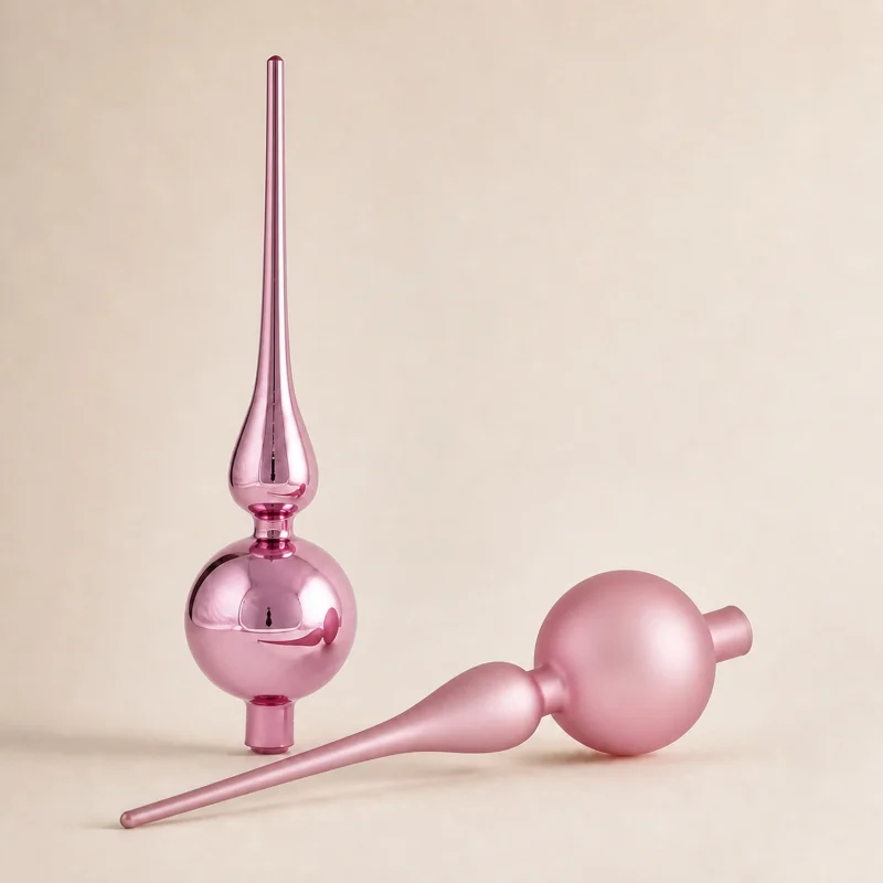 Puntale in vetro 30x7 cm rosa satinato metallizzato