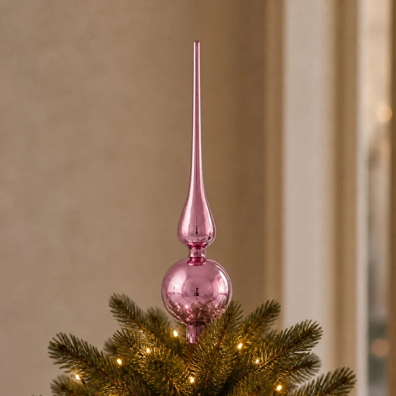 Puntale in vetro 30x7 cm rosa satinato metallizzato