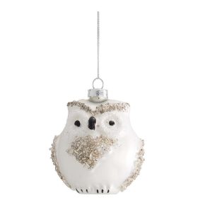 Set 2 Gufetti de cristal con cuentas h 9 cm Blanco